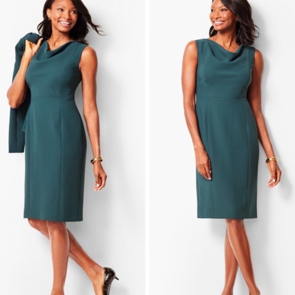 Talbots Womens Teal Green Cowl Neck Sleeveless Sheath Dress Size 14 NWT - Picture 10 of 10